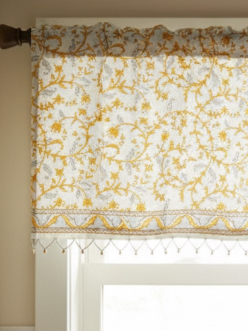 5 Saffron Marigold Window Valances Hand Beaded  45” x 19”L